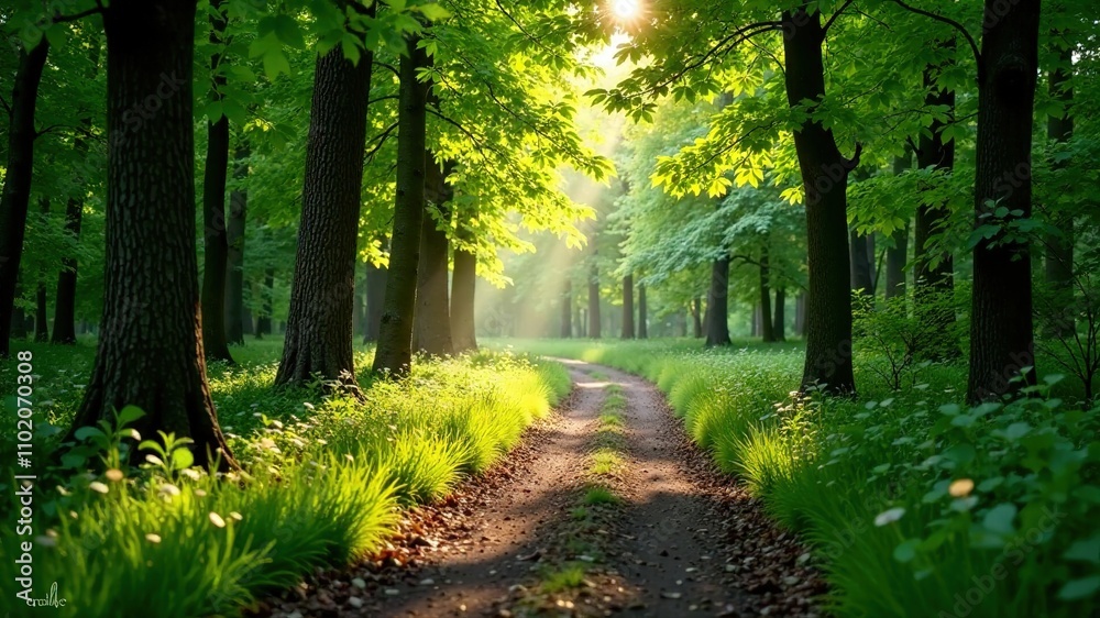 Sunlit Woodland Pathway, Secluded, Quiet, Nature Sunlit Woodland Pathway, Secluded, Quiet, Nature