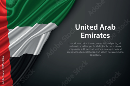 Waving Flag United Arab Emirates on Dark Background