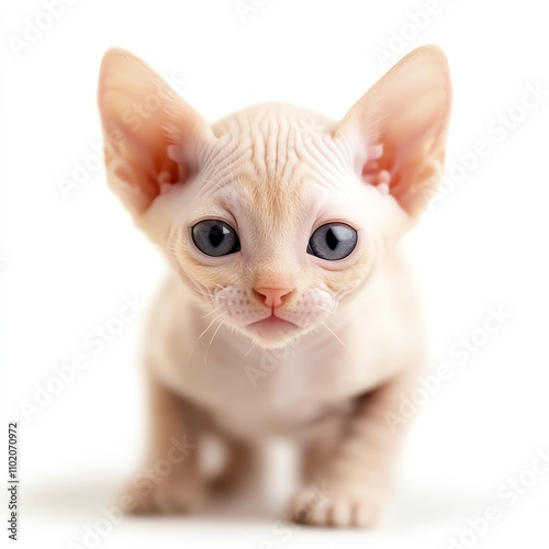 Sphynx kitten with blue eyes, white isolated background