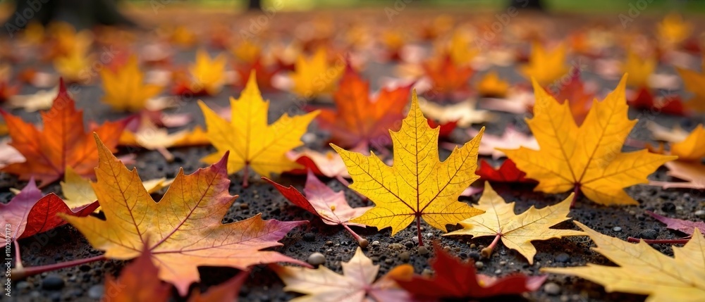 Vibrant Autumn Maple Leaves Panorama - Fall Foliage Background Vibrant Autumn Maple Leaves Panorama - Fall Foliage Background