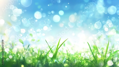 Bright and Lush Grass with Soft Bokeh Background for World Environment Day