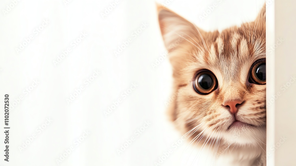 Curious kitten peeking around a corner, soft focus, light background. Curious kitten peeking around a corner, soft focus, light background.
