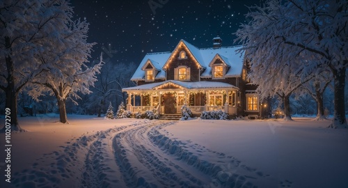 Dreamy snowy night with a Christmas vibe in Michigan