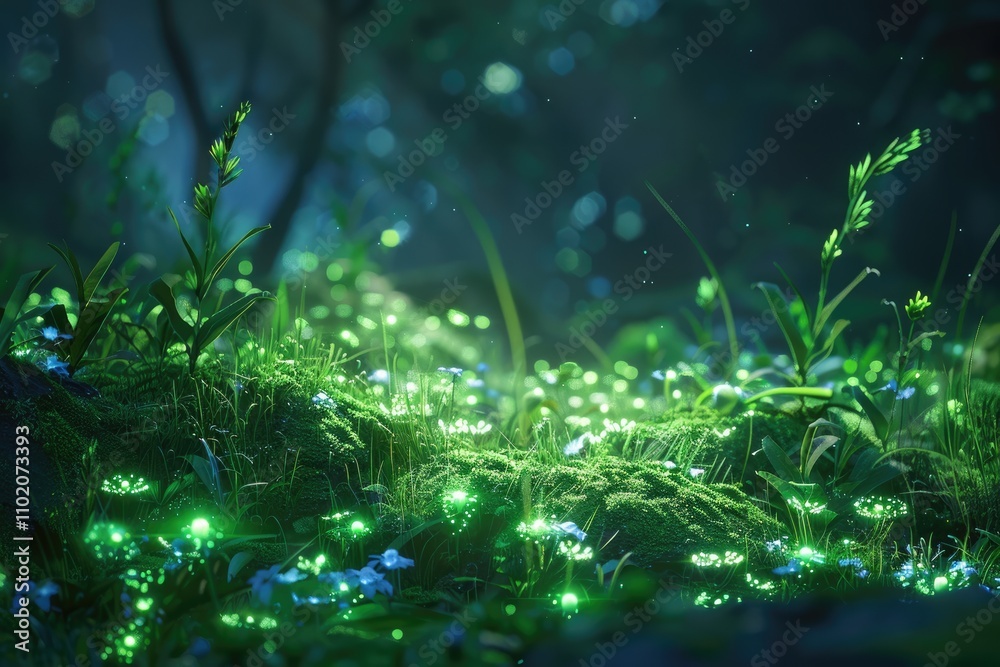 Glowing Green Mushrooms in a Mystical Forest Glowing Green Mushrooms in a Mystical Forest