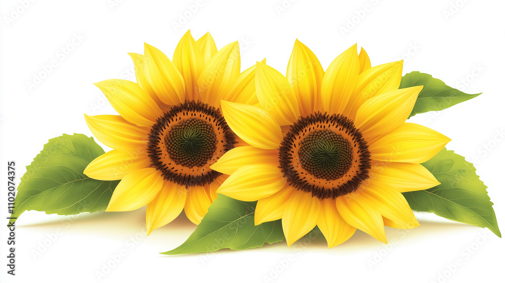 Fototapeta premium Isolated Sunflower on a white background, captured in full depth of field for bold, sunny visuals in nature-inspired designs