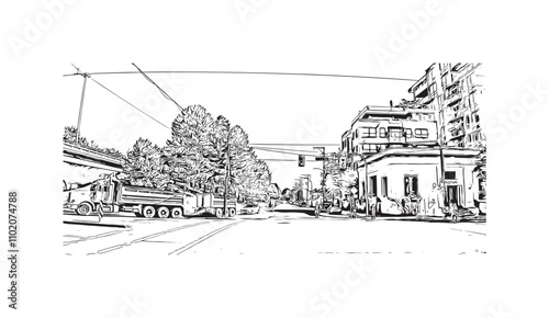 Obraz na płótnie Print Building view with landmark of Vancouver is the city in Western Canada. Hand drawn sketch illustration in vector. w salonie
