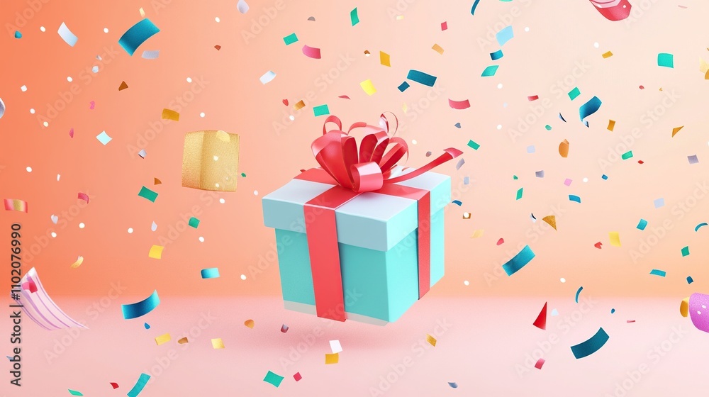 Exciting surprise gift setup with confetti and a suspenseful, joyful atmosphere, Illustrations Exciting surprise gift setup with confetti and a suspenseful, joyful atmosphere, Illustrations