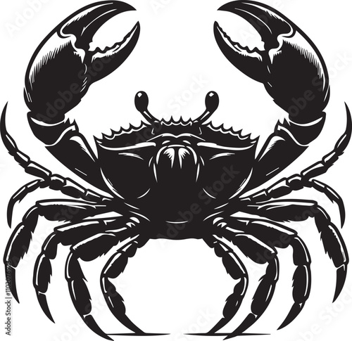 A crab jumping with claws wide open full of energy