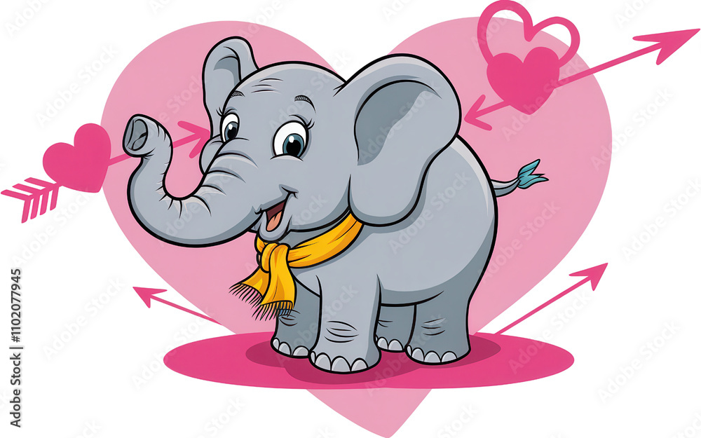 Cartoon Elephant in Front of a Large Pink Heart Cartoon Elephant in Front of a Large Pink Heart