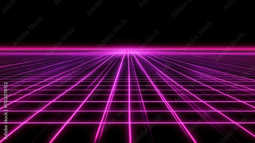 Neon Pink Grid with Futuristic Perspective on Black Background Neon Pink Grid with Futuristic Perspective on Black Background