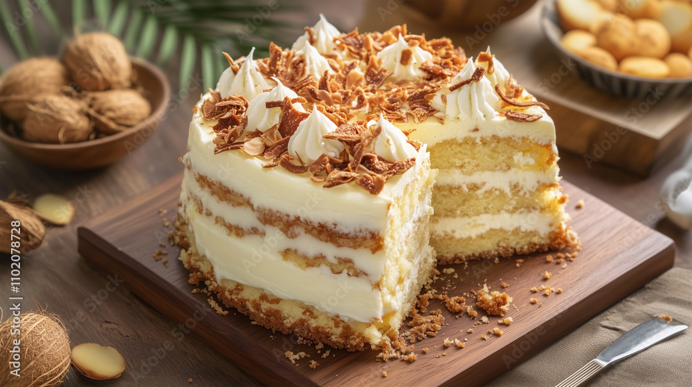 A slice of cake with nuts on top A slice of cake with nuts on top