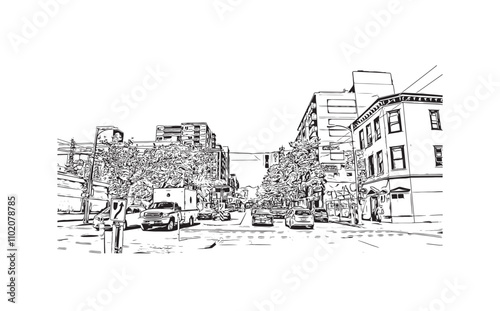Obraz na płótnie Print Building view with landmark of Vancouver is the city in Western Canada. Hand drawn sketch illustration in vector. w salonie