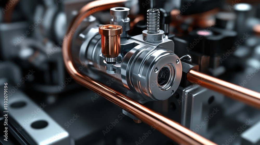 Detailed Close-Up of a Metallic Valve in a Modern Machinery Setup Detailed Close-Up of a Metallic Valve in a Modern Machinery Setup