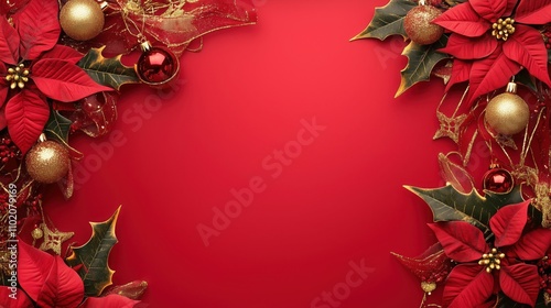 Luxury Christmas Frame with Red Velvet Bows and Golden Accents