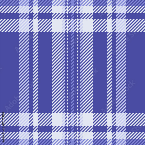 Strip vector check seamless, bandanna plaid texture fabric. Lumberjack background textile pattern tartan in blue and white colors.