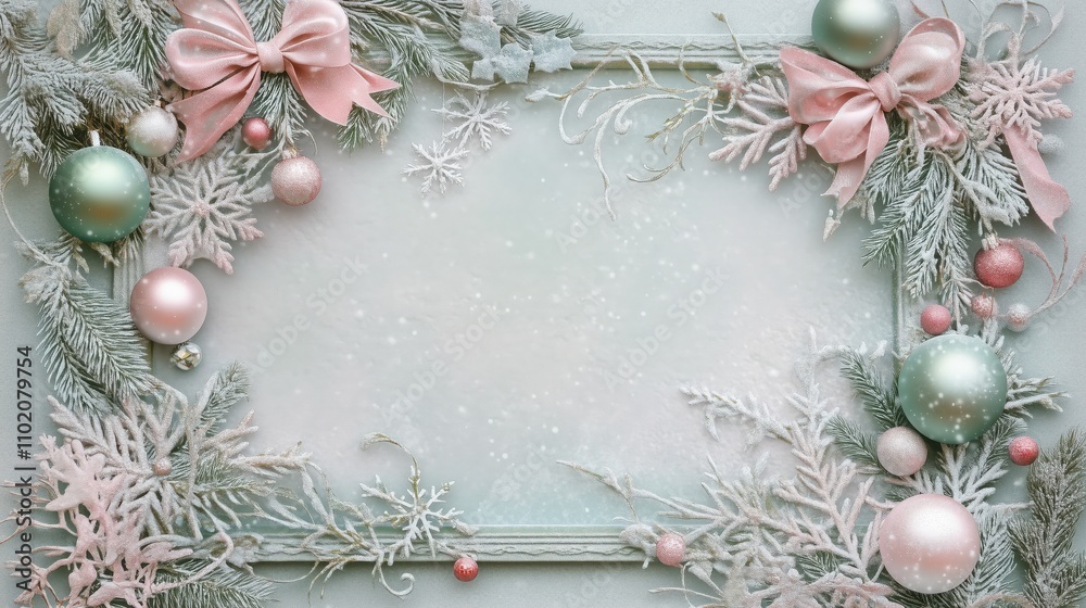 Pastel Christmas Frame with Soft Pink and Green Decorations Pastel Christmas Frame with Soft Pink and Green Decorations
