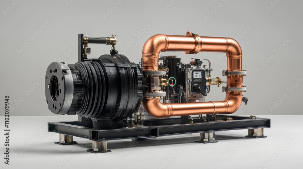 Industrial Pump System with Copper and Black Components Showcase Industrial Pump System with Copper and Black Components Showcase