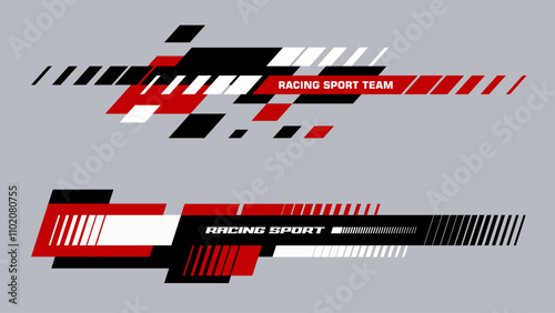 Set of simple black red car stripes. Car race stripes. Racing line sticker design. Graphic sport decal vinyl element. Automobile decoration. Vector racing design element