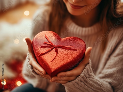 Valentine's Day Celebration: Romantic Gift Exchange with Heart-Shaped Present