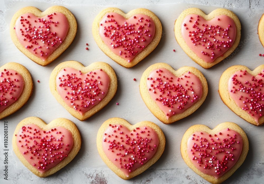 Heart-Shaped Cookies with Pink Icing and Sprinkles Perfect for Celebrations, Valentine's Day, and Special Occasions, Ideal for Sweet Treats and Desserts Heart-Shaped Cookies with Pink Icing and Sprinkles Perfect for Celebrations, Valentine's Day, and Special Occasions, Ideal for Sweet Treats and Desserts