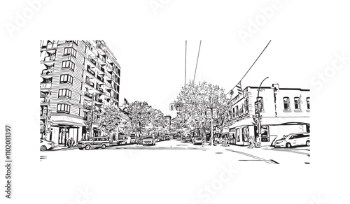 Obraz na płótnie Print Building view with landmark of Vancouver is the city in Western Canada. Hand drawn sketch illustration in vector. w salonie
