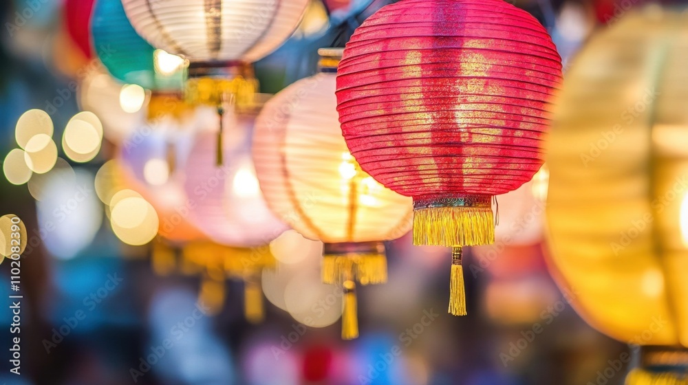 Fototapeta premium Vibrant Lanterns Illuminating the Festive Atmosphere