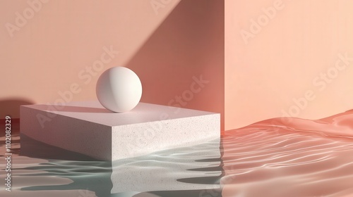 Minimalist abstract art geometric shapes serene water surface digital rendering modern aesthetic calm tones depth photo