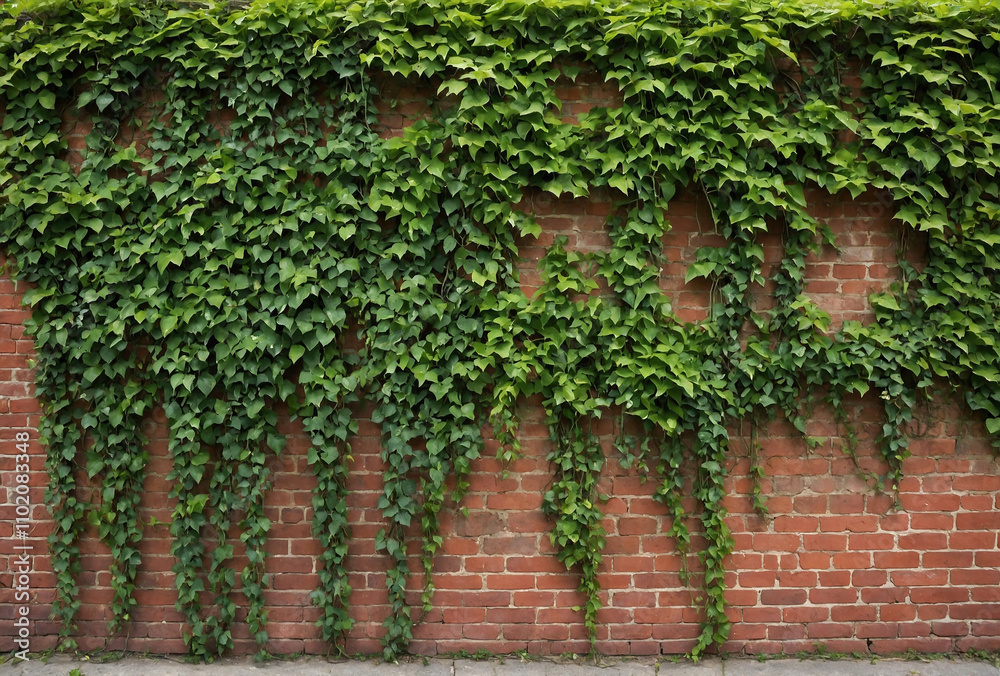 rustic brick wall partially covered by climbing vines rustic brick wall partially covered by climbing vines