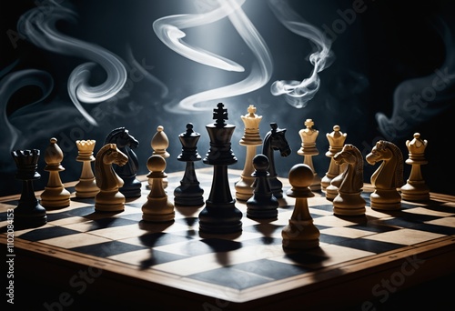 Premium chess set with gambit-style pieces showcasing strategic dominance on the game board photo