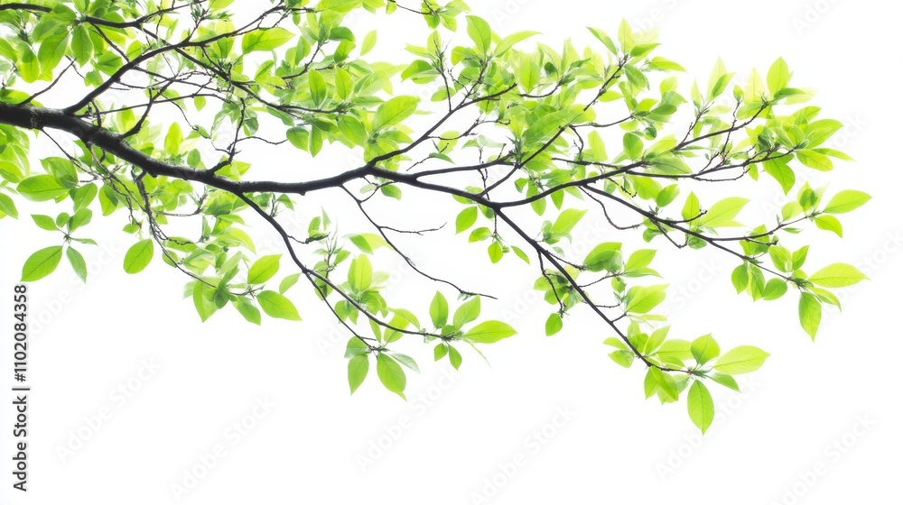 Green tree leaves and branches isolated on white background Green tree leaves and branches isolated on white background