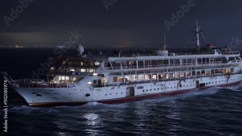 cruise ship sailing on the night ocean