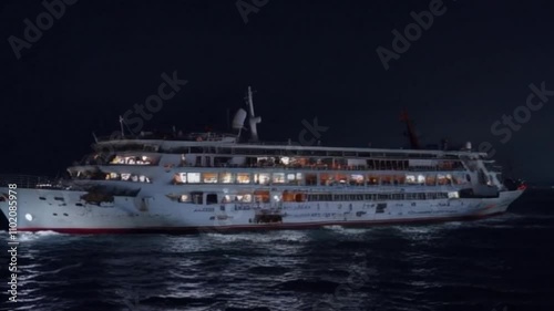 cruise ship sailing on the night ocean