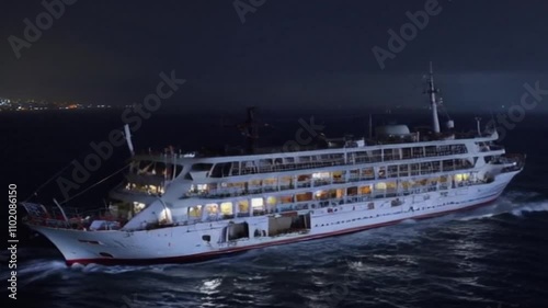 cruise ship sailing on the night ocean