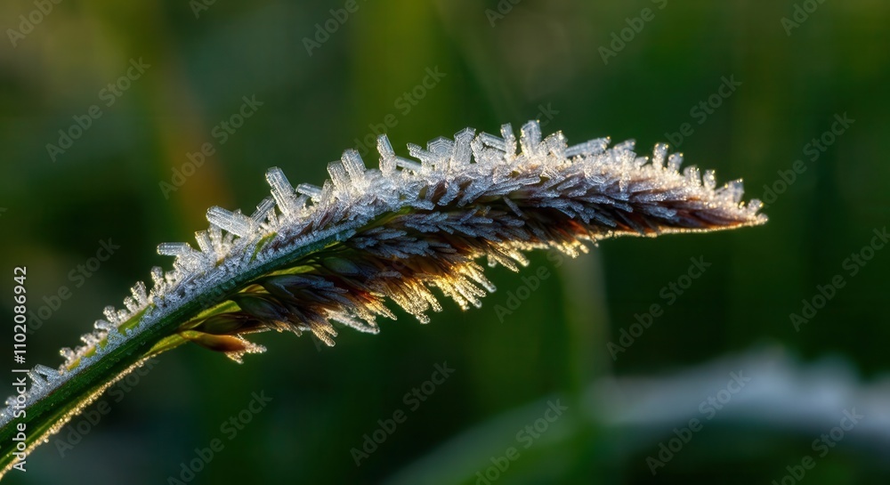 Morning frost on delicate grass blade Morning frost on delicate grass blade