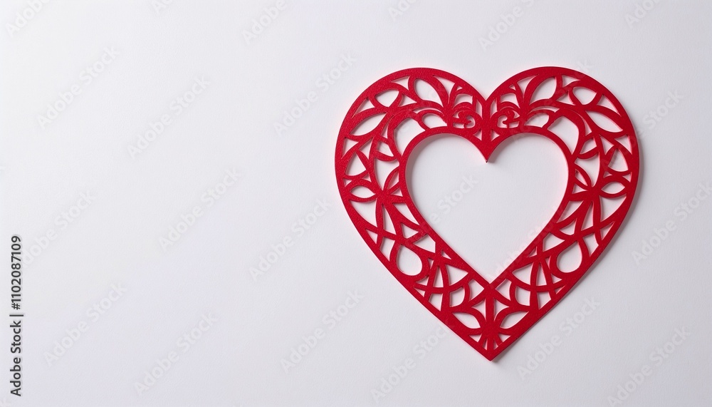 Red decorative heart on a white background with a copy space for text Red decorative heart on a white background with a copy space for text