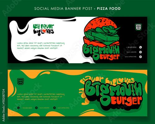 Landscape street food banner template with burger design for burger street food advertising design