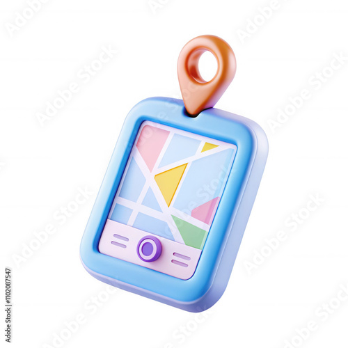 A colorful, 3D-rendered map pointer icon on a digital screen, featuring a blend of geometric shapes in pastel colors. Ideal for navigation themes. photo