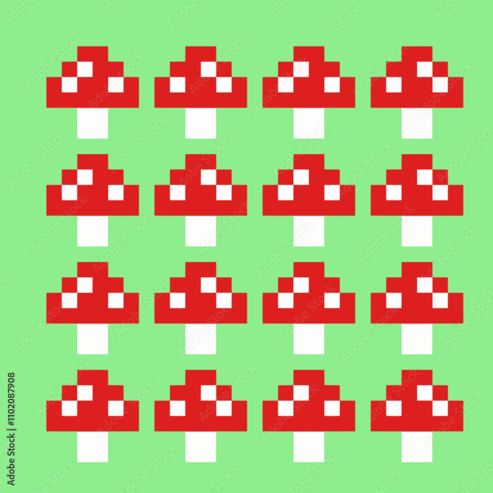 Fototapeta premium mushrooms in pixel art pattern
