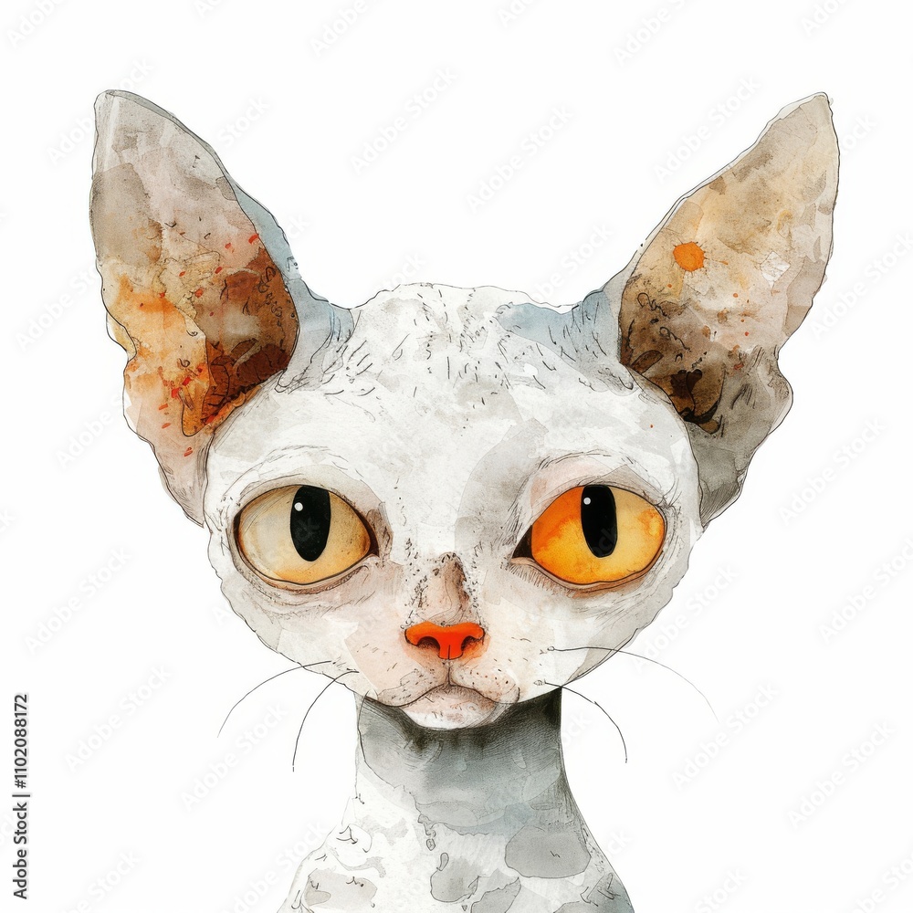 Naklejka premium A whimsical illustration of a unique cat with striking features, perfect for cat lovers and art enthusiasts alike.