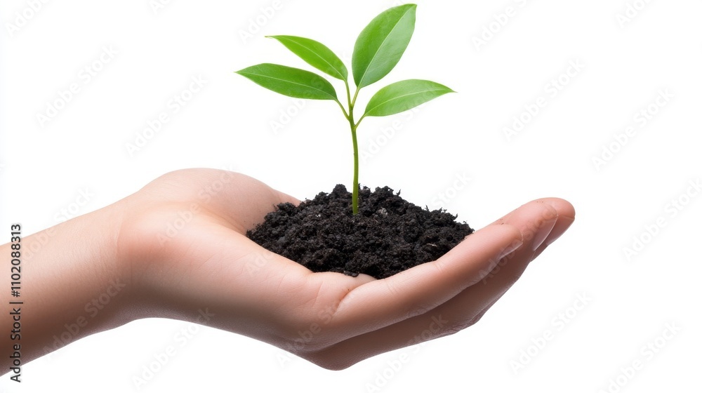 hand holding young plant isolate on white background hand holding young plant isolate on white background