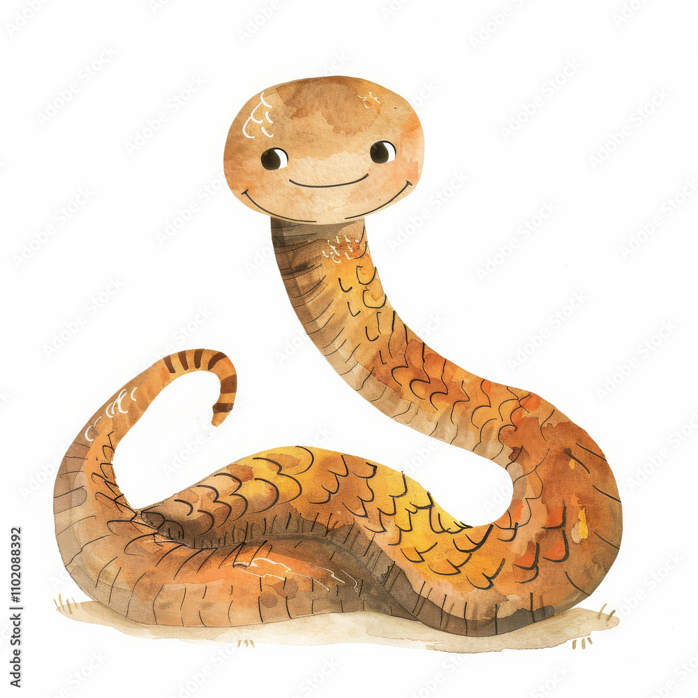 Fototapeta premium A whimsical illustration of a smiling cartoon snake, showcasing vibrant colors and a playful design, perfect for children's media.