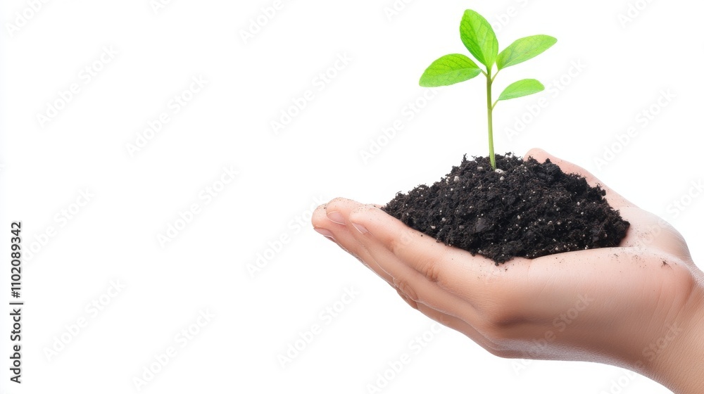 hand holding young plant isolate on white background hand holding young plant isolate on white background