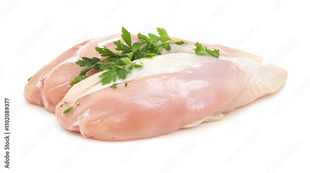 Raw Chicken Breasts Garnished With Fresh Parsley Raw Chicken Breasts Garnished With Fresh Parsley