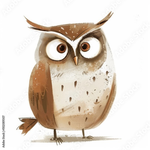 A whimsical illustration of a cute owl with big eyes and a friendly expression, perfect for children's books and educational materials. photo