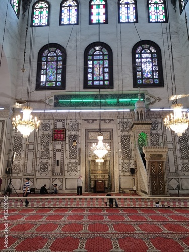 Great Mosque of Damascus, the earliest surviving stone mosque, built between 705 and 715 CE by the Umayyad Caliph al-Walid I. 
