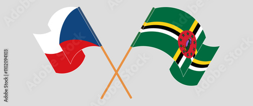 Crossed and waving flags of Czech Republic and Dominica. Vector illustration
