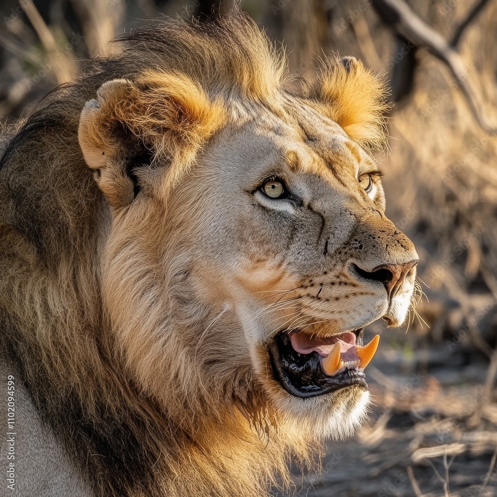 Fototapeta premium Majestic Lion in Natural Habitat Portrait