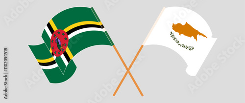 Crossed and waving flags of Dominica and Cyprus. Vector illustration