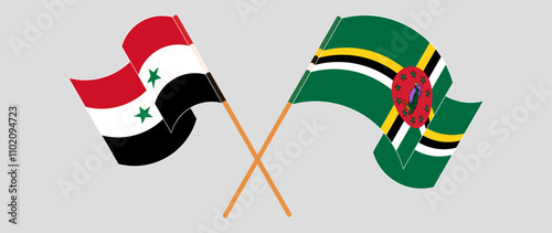 Crossed and waving flags of Syria and Dominica. Vector illustration