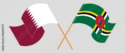 Crossed and waving flags of Qatar and Dominica. Vector illustration